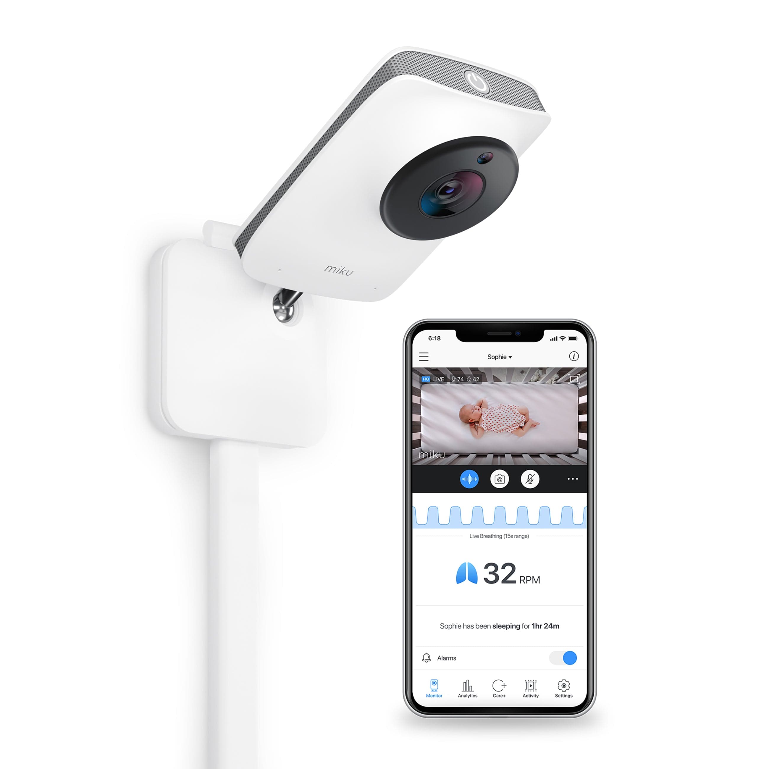 Miku Pro Smart Baby Monitor with Wall Mount Kit product photo